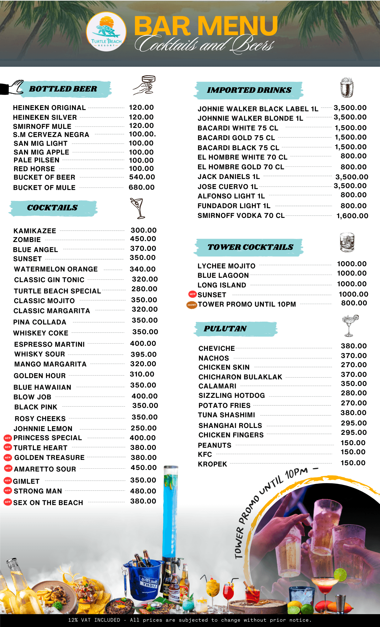 Turtle Beach Resort Bar Menu