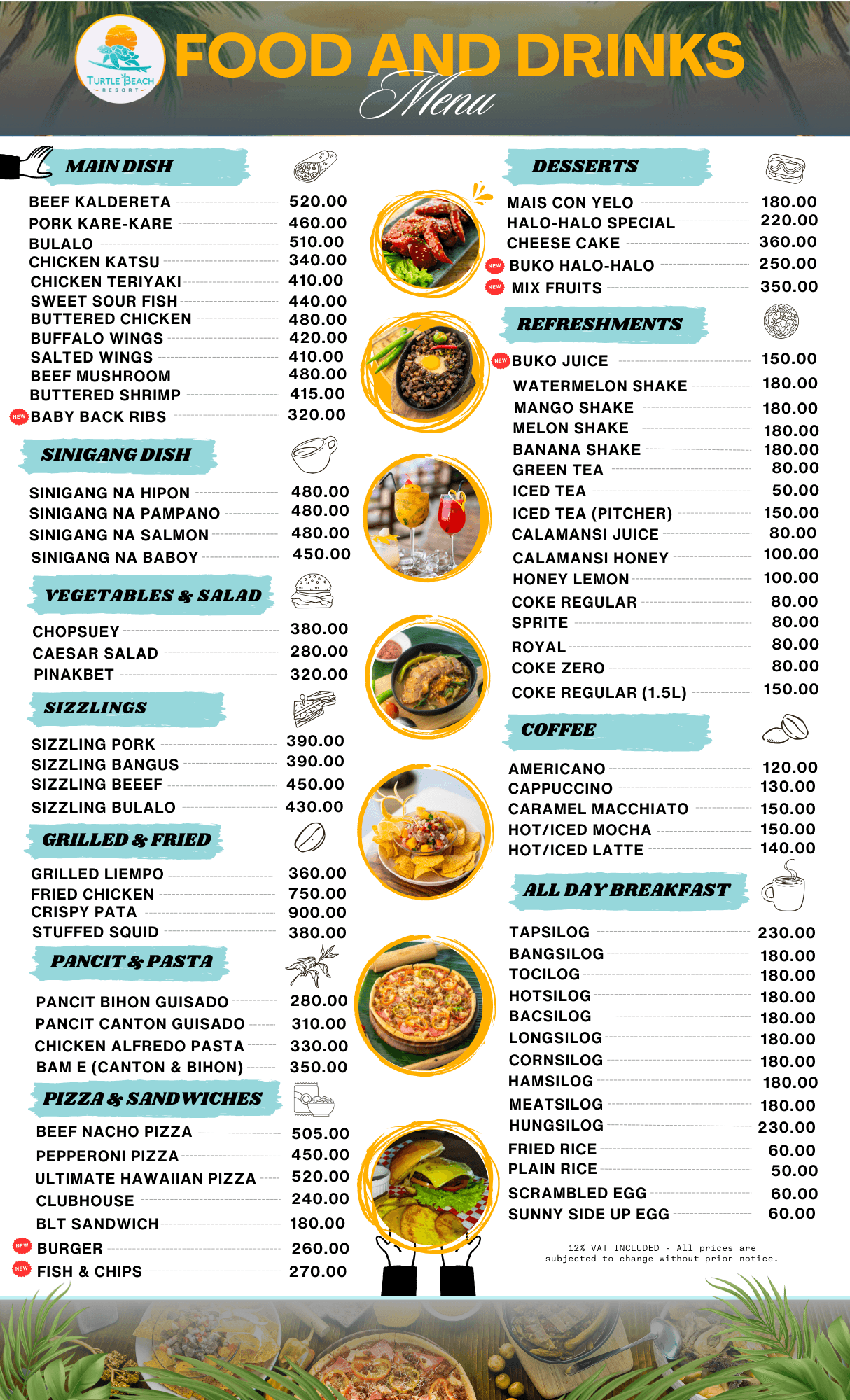 Turtle Beach Resort Food Menu